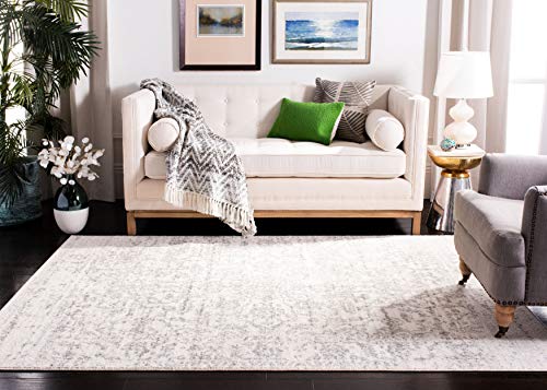 SAFAVIEH Madison Collection Area Rug - 10' x 14', Silver & Ivory, Snowflake Medallion Distressed Design, Non-Shedding & Easy Care, Ideal for High Traffic Areas in Living Room, Bedroom (MAD603G)