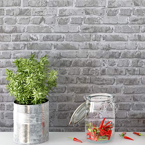 Timeet Grey Brick Wallpaper Peel and Stick Wallpaper 17.7" x 197" Self-Adhesive Film Brick Contact Paper 3D Textured Brick Wallpaper Removable Wallpaper for Room Wall Decoration