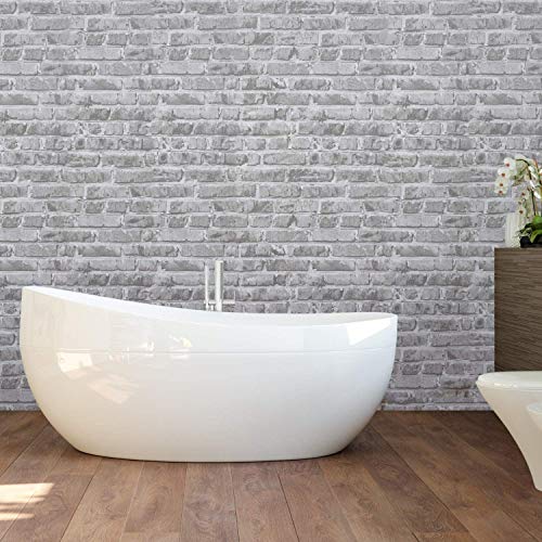 Timeet Grey Brick Wallpaper Peel and Stick Wallpaper 17.7" x 197" Self-Adhesive Film Brick Contact Paper 3D Textured Brick Wallpaper Removable Wallpaper for Room Wall Decoration