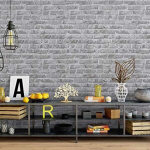 Timeet Grey Brick Wallpaper Peel and Stick Wallpaper 17.7" x 197" Self-Adhesive Film Brick Contact Paper 3D Textured Brick Wallpaper Removable Wallpaper for Room Wall Decoration