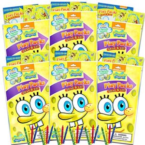 nickelodeon spongebob squarepants party favors pack ~ bundle of 6 spongebob squarepants play packs with stickers, coloring books, crayons (spongebob party supplies)