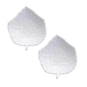 hic kitchen tea bag holder resting caddy, fine white porcelain, leaf design, set of 2