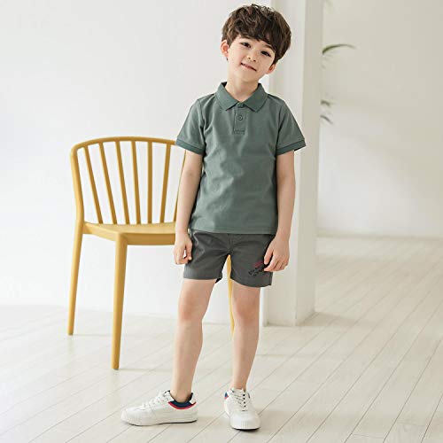 CUNYI Boys' Solid Color Cotton Pique Polo Uniform Shirts Short Sleeve, Green, 110