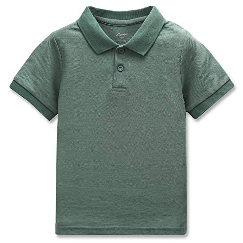 CUNYI Boys' Solid Color Cotton Pique Polo Uniform Shirts Short Sleeve, Green, 110