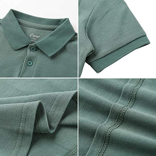 CUNYI Boys' Solid Color Cotton Pique Polo Uniform Shirts Short Sleeve, Green, 110