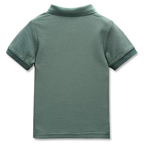 CUNYI Boys' Solid Color Cotton Pique Polo Uniform Shirts Short Sleeve, Green, 110