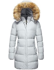 wenven women's winter puffer coat parka jacket with fur removable hood (grey,xl)