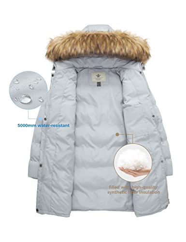 WenVen Women's Winter Puffer Coat Parka Jacket with Fur Removable Hood (Grey,XL)