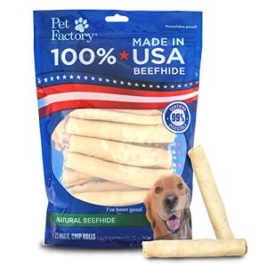 pet factory 100% made in usa beefhide 5" chip rolls dog chew treats - natural flavor, 22 count/1 pack