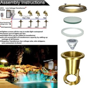 MIK Solutions Underwater Light 113 Solid Brass Submersible LED Lights with 7WMR16 LED Bulb for Watertight Bright Long Lasting Pond Lights and Pool Water Fountain Lights