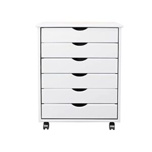adeptus original roll cart, solid wood, 6 drawer extra wide drawers roll carts, white