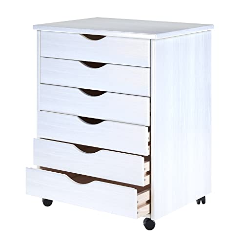 Adeptus Original Roll Cart, Solid Wood, 6 Drawer Extra Wide Drawers Roll Carts, White