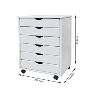 Adeptus Original Roll Cart, Solid Wood, 6 Drawer Extra Wide Drawers Roll Carts, White
