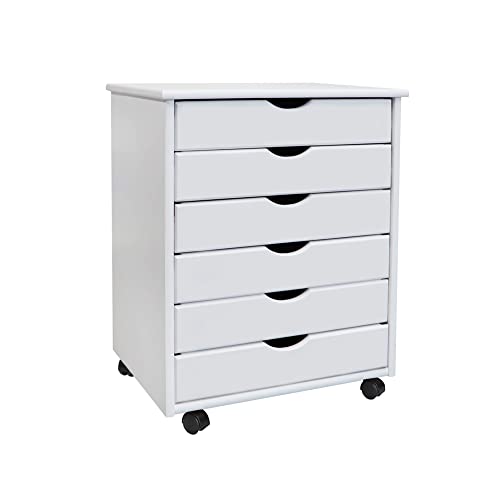 Adeptus Original Roll Cart, Solid Wood, 6 Drawer Extra Wide Drawers Roll Carts, White