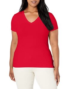 nautica women's easy comfort v-neck supersoft stretch cotton t-shirt, red, medium