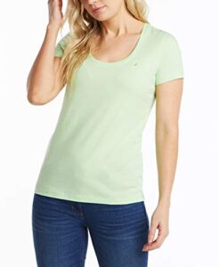 nautica women's easy comfort scoop neck supersoft 100% cotton solid t-shirt, paradise green, medium