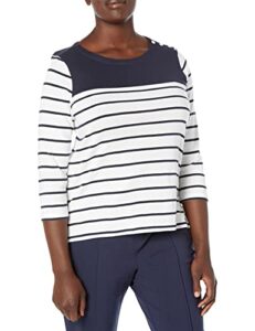 nautica women's boatneck 3/4 sleeve 100% cotton shirt, indigo, large