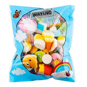 WATINC Random 70Pcs Squeeze Toys, Birthday Gifts for Kids Party Favors, Slow Rising Simulation Bread Squeeze Stress Relief Toys Goodie Bags Egg Filler, Keychain Phone Straps, 1 Jumbo Squeeze Include