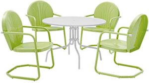 crosley furniture kod10010kl griffith retro metal outdoor 5-piece dining set with 39" table and 4 chairs, white and key lime
