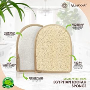 Premium Exfoliating Loofah Glove Pad Body Scrubber. Our Mitt Gloves are Made of Natural Egyptian Shower Loufa Sponge That Gets You Clean, Not Just Spreading Soap (2 Pack)