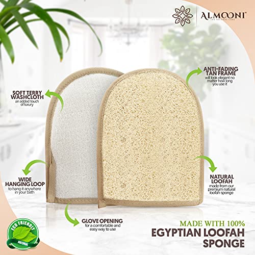 Premium Exfoliating Loofah Glove Pad Body Scrubber. Our Mitt Gloves are Made of Natural Egyptian Shower Loufa Sponge That Gets You Clean, Not Just Spreading Soap (2 Pack)