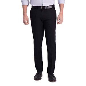 haggar men's iron free premium khaki slim-straight fit flat front flex waist casual pant, black, 34 x 29