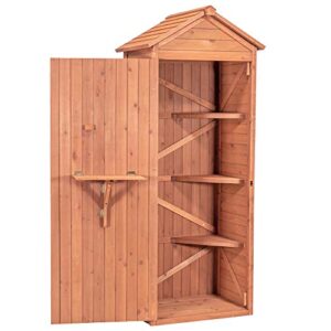 Leisure Season VSD9381 Vertical Shed with Drop Table - Brown - Wooden Tool Storage Cabinet with Shelves - Lockable House, Garden, Patio, Backyard Organizer - Outdoor Hardware Enclosure Unit - Cedar