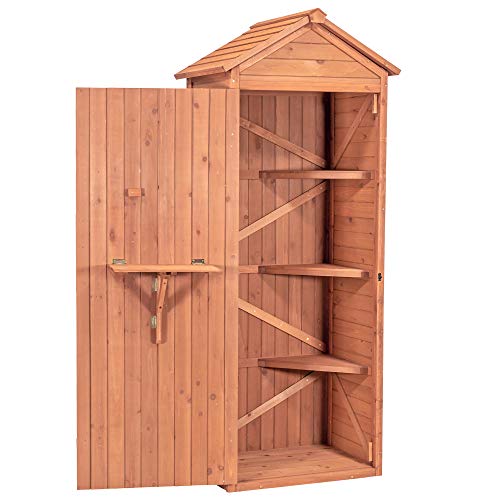Leisure Season VSD9381 Vertical Shed with Drop Table - Brown - Wooden Tool Storage Cabinet with Shelves - Lockable House, Garden, Patio, Backyard Organizer - Outdoor Hardware Enclosure Unit - Cedar
