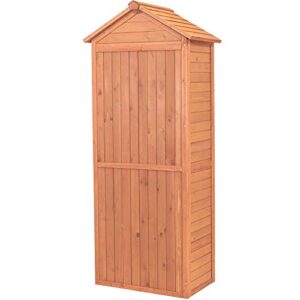 Leisure Season VSD9381 Vertical Shed with Drop Table - Brown - Wooden Tool Storage Cabinet with Shelves - Lockable House, Garden, Patio, Backyard Organizer - Outdoor Hardware Enclosure Unit - Cedar