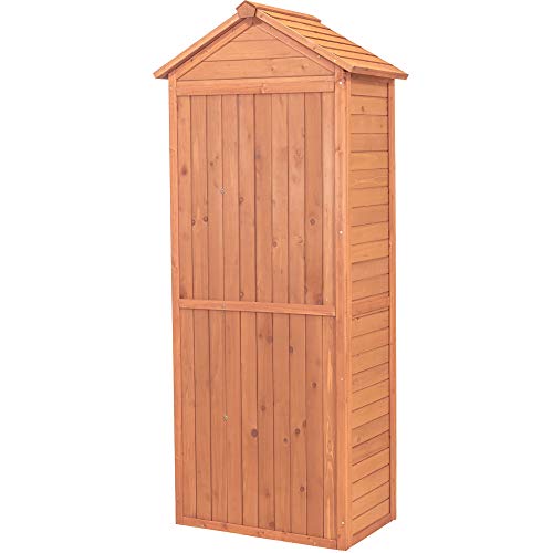 Leisure Season VSD9381 Vertical Shed with Drop Table - Brown - Wooden Tool Storage Cabinet with Shelves - Lockable House, Garden, Patio, Backyard Organizer - Outdoor Hardware Enclosure Unit - Cedar