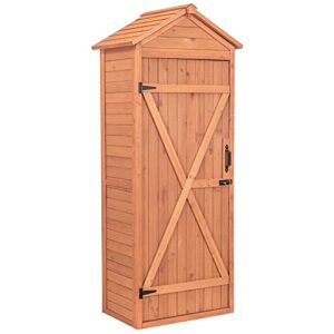 Leisure Season VSD9381 Vertical Shed with Drop Table - Brown - Wooden Tool Storage Cabinet with Shelves - Lockable House, Garden, Patio, Backyard Organizer - Outdoor Hardware Enclosure Unit - Cedar