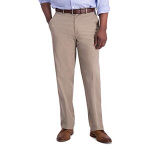 haggar men's iron free premium classic fit flat front expandable waist casual pant regular and big & tall sizes, med khaki, 36w x 29l