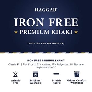 Haggar Men's Iron Free Premium Classic Fit Flat Front Expandable Waist Casual Pant Regular and Big & Tall Sizes, Med Khaki, 36W x 29L