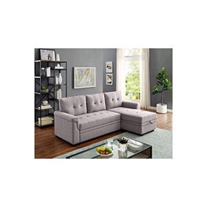 Lilola Home Linen Reversible Sleeper Sectional Sofa with Storage Chaise, Light Gray