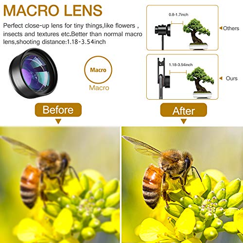 Phone Camera Lens,Upgraded 3 in 1 Phone Lens kit-198° Fisheye Lens + Macro Lens + 120° Wide Angle Lens,Clip on Cell Phone Lens Kit Compatible with iPhone Samsung Android Smartphones