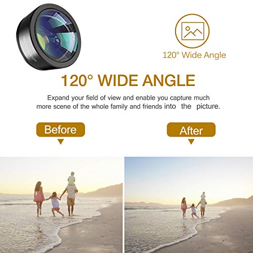 Phone Camera Lens,Upgraded 3 in 1 Phone Lens kit-198° Fisheye Lens + Macro Lens + 120° Wide Angle Lens,Clip on Cell Phone Lens Kit Compatible with iPhone Samsung Android Smartphones