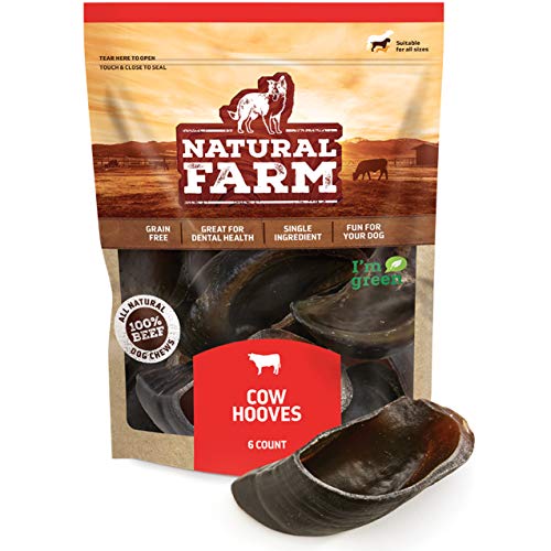 Natural Farm Cow Hooves (6 Pack), Odor-Free, All Natural Sourced from Farm-Raised Beef Hoof Dog Treats, Great Alternative to Bully Sticks or Rawhide, Dental Chew for Small, Medium, Large Breeds