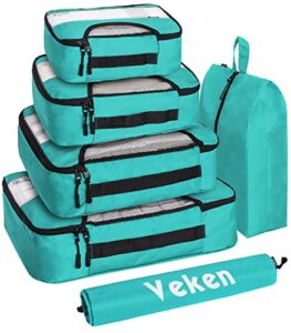 6 set packing cubes for suitcases, travel organizer bags for carry on luggage, veken suitcase organizer bags set for travel essentials travel accessories in 4 sizes(extra large, large, medium, small)