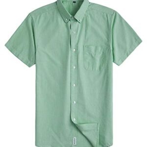 MUSE FATH Men's Button Down Dress Shirt-Casual Short Sleeve Shirt-Party Dress Shirt with Chest Pocket-Light Green-S