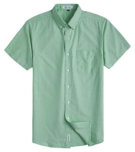 MUSE FATH Men's Button Down Dress Shirt-Casual Short Sleeve Shirt-Party Dress Shirt with Chest Pocket-Light Green-S