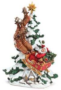 joseph's studio by roman - santa in sleigh with reindeer over village figure, 15.25" h, resin and stone, christmas decoration, collection, durable, long lasting