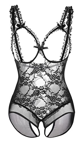 ALOECDYV Women Sexy Lingerie Nightwear - One-Piece Bodysuit Nightie Plus Size, Black (XXXXL, Black)