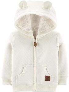 simple joys by carter's unisex babies' hooded sweater jacket with sherpa lining, oatmeal, 6-9 months