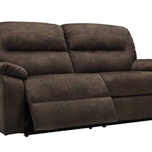 Signature Design by Ashley Bolzano Faux Leather Double Seat Manual Reclining Sofa, Brown