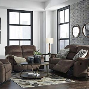 Signature Design by Ashley Bolzano Faux Leather Double Seat Manual Reclining Sofa, Brown