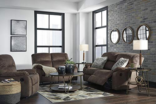 Signature Design by Ashley Bolzano Faux Leather Double Seat Manual Reclining Sofa, Brown