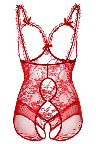 Plus Size Lingerie for Women Sexy Lingerie Bodysuit One-Piece Teddy Red (Red, 5XL)