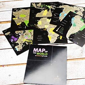 Scratch off map World Scratch card Greeting Cards Detailed 6 Continents wall map Scratch Card Black Gold Push Pin map for Travelers personalized by Mymap