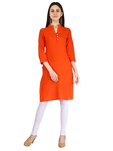 Ramkudi Indian Women's Plain Cotton Kurti Orange Top