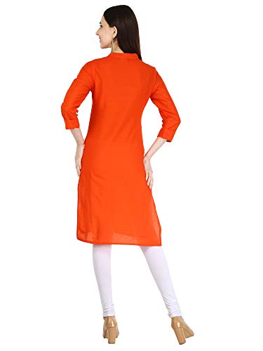 Ramkudi Indian Women's Plain Cotton Kurti Orange Top